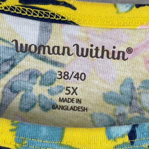 Woman Within Womens Plus 5X Floral Tunic Top Yellow Boat Neck Shirt Short Sleeve - Picture 4 of 10